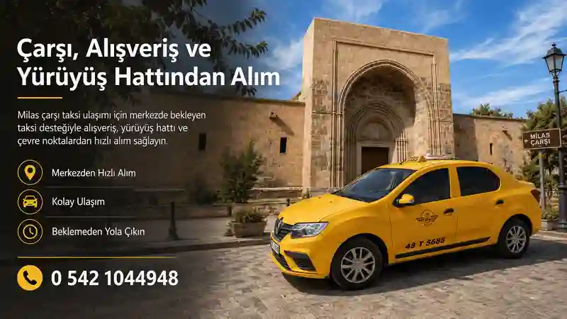 Milas çarşı taksi ulaşımı için merkezde bekleyen taksi