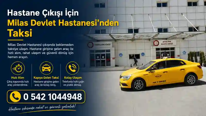 Milas Devlet Hastanesi girişine gelen taksi aracı